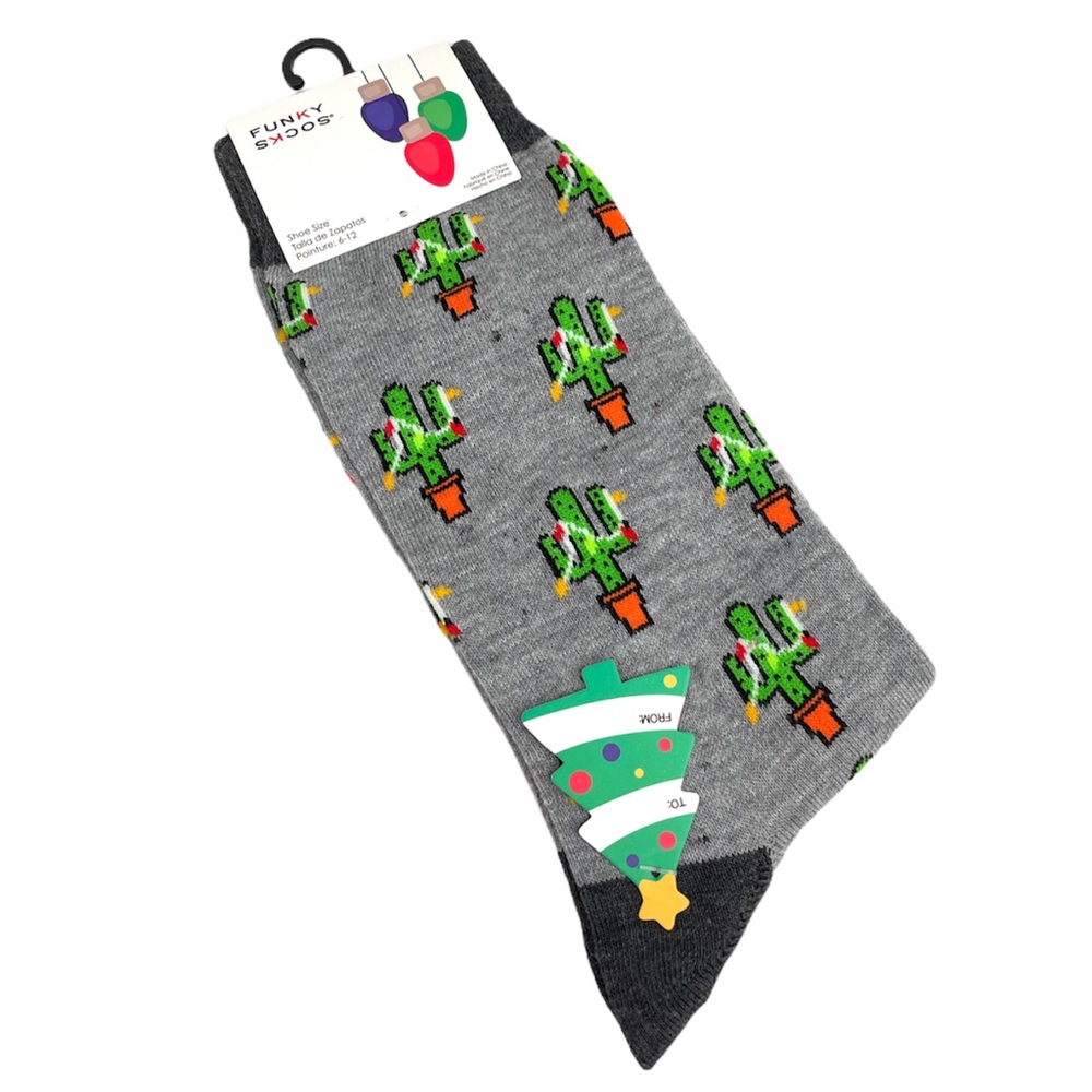 Funky Socks Cactus Christmas Lights Socks, Gray